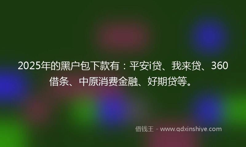 2025年的黑户包下款有：平安i贷、我来贷、360借条、中原消费金融、好期贷等。