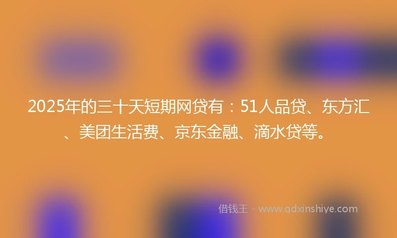2025年的三十天短期网贷有：51人品贷、东方汇、美团生活费、京东金融、滴水贷等。