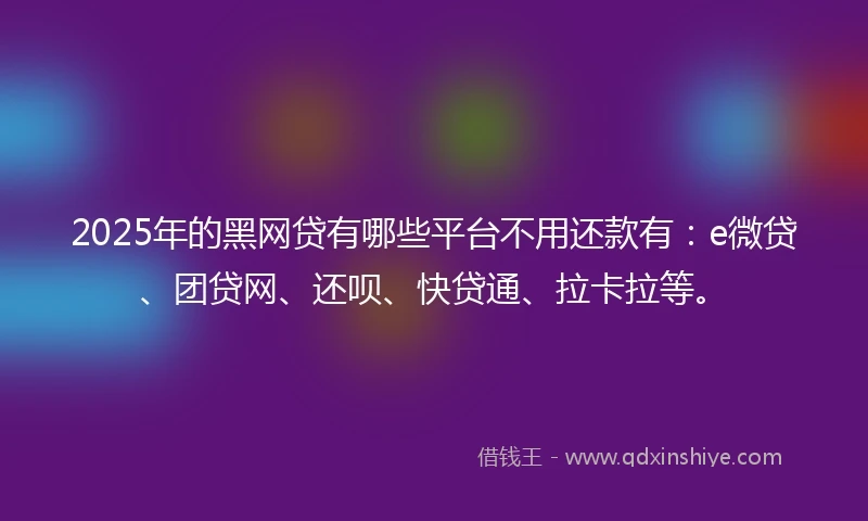 2025年的黑网贷有哪些平台不用还款有:e微贷、团贷网、还呗、快贷通、拉卡拉等。