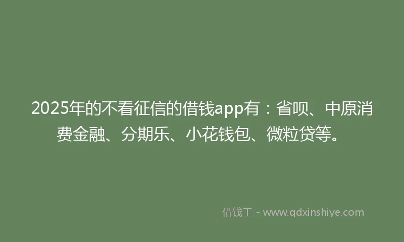 2025年的不看征信的借钱app有:省呗、中原消费金融、分期乐、小花钱包、微粒贷等。