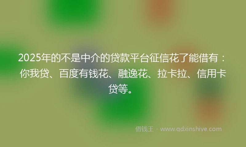 2025年的不是中介的贷款平台征信花了能借有：你我贷、百度有钱花、融逸花、拉卡拉、信用卡贷等。