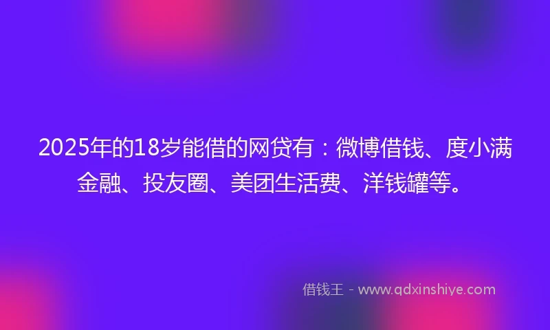 2025年的18岁能借的网贷有:微博借钱、度小满金融、投友圈、美团生活费、洋钱罐等。