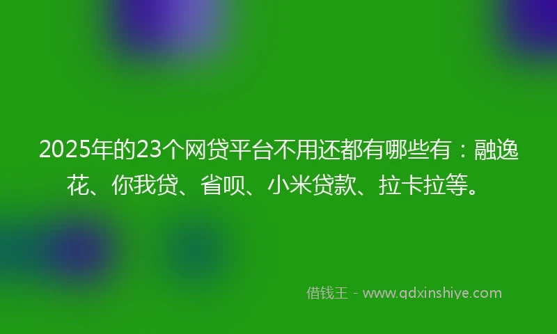 2025年的23个网贷平台不用还都有哪些有：融逸花、你我贷、省呗、小米贷款、拉卡拉等。