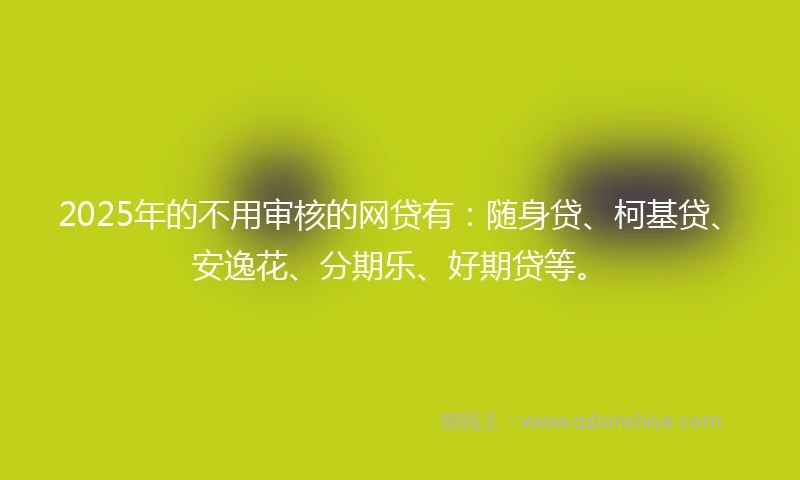 2025年的不用审核的网贷有：随身贷、柯基贷、安逸花、分期乐、好期贷等。