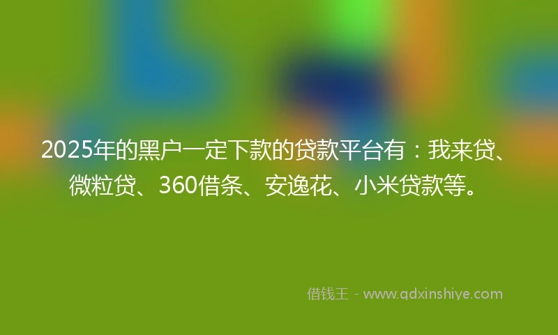 2025年的黑户一定下款的贷款平台有：我来贷、微粒贷、360借条、安逸花、小米贷款等。