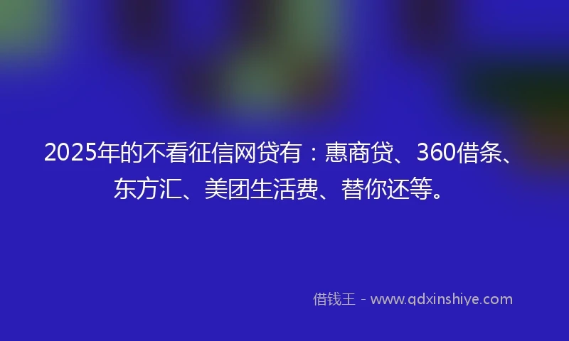 2025年的不看征信网贷有:惠商贷、360借条、东方汇、美团生活费、替你还等。