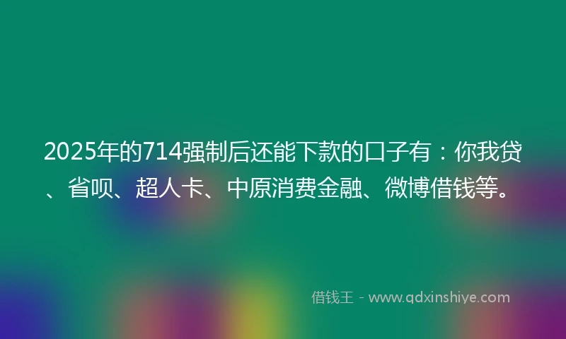 2025年的714强制后还能下款的口子有：你我贷、省呗、超人卡、中原消费金融、微博借钱等。