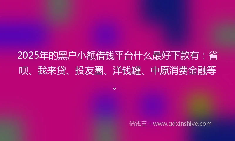 2025年的黑户小额借钱平台什么最好下款有：省呗、我来贷、投友圈、洋钱罐、中原消费金融等。