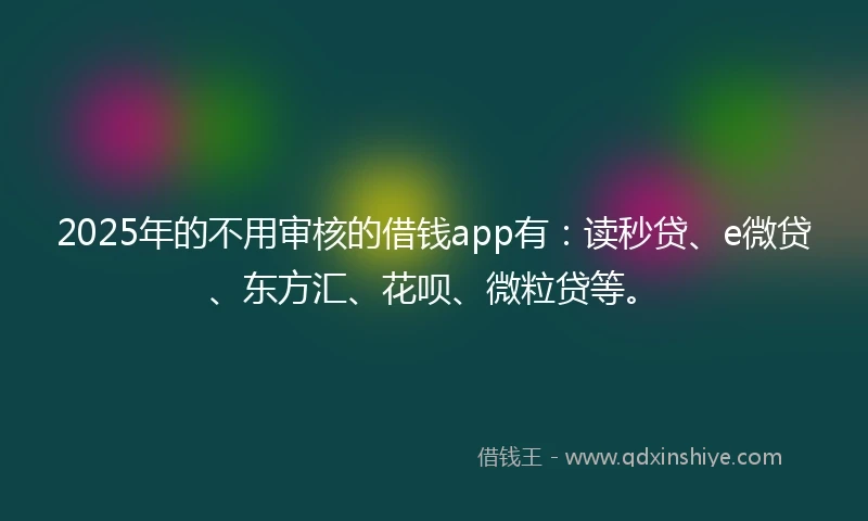 2025年的不用审核的借钱app有:读秒贷、e微贷、东方汇、花呗、微粒贷等。