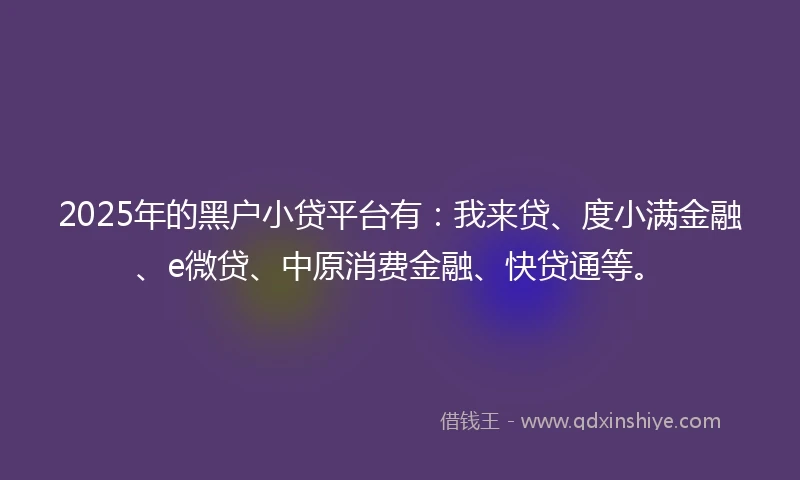 2025年的黑户小贷平台有：我来贷、度小满金融、e微贷、中原消费金融、快贷通等。