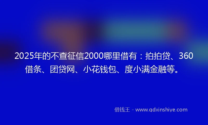 2025年的不查征信2000哪里借有：拍拍贷、360借条、团贷网、小花钱包、度小满金融等。