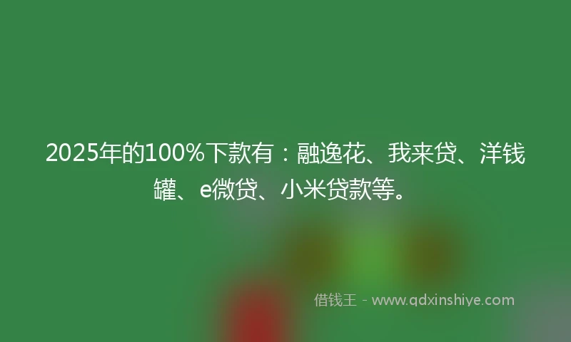 2025年的100%下款有：融逸花、我来贷、洋钱罐、e微贷、小米贷款等。