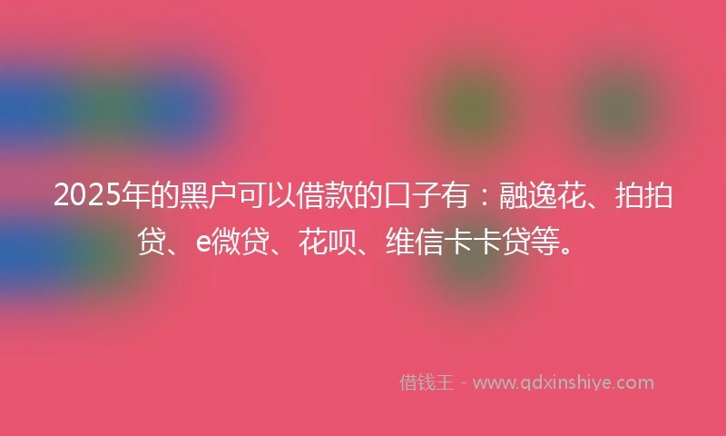 2025年的黑户可以借款的口子有：融逸花、拍拍贷、e微贷、花呗、维信卡卡贷等。