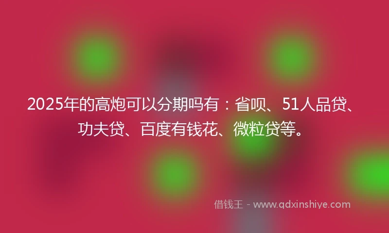 2025年的高炮可以分期吗有：省呗、51人品贷、功夫贷、百度有钱花、微粒贷等。