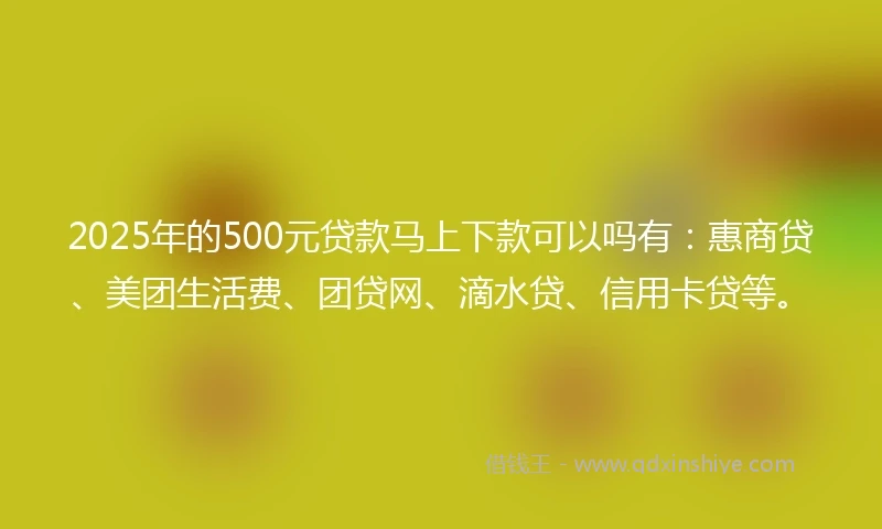 2025年的500元贷款马上下款可以吗有:惠商贷、美团生活费、团贷网、滴水贷、信用卡贷等。
