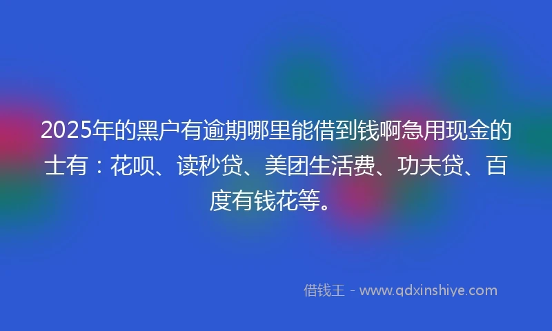 2025年的黑户有逾期哪里能借到钱啊急用现金的士有：花呗、读秒贷、美团生活费、功夫贷、百度有钱花等。