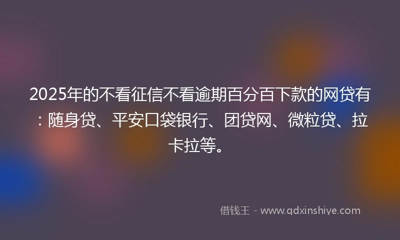 2025年的不看征信不看逾期百分百下款的网贷有：随身贷、平安口袋银行、团贷网、微粒贷、拉卡拉等。