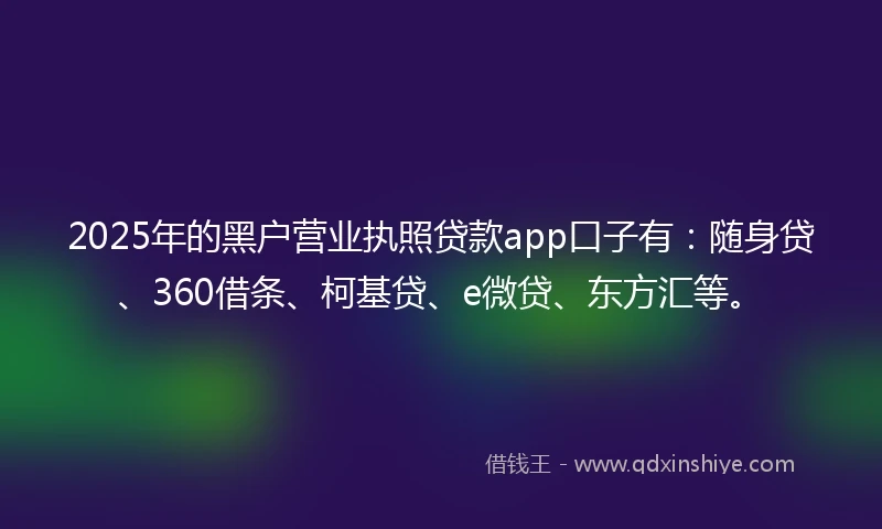 2025年的黑户营业执照贷款app口子有：随身贷、360借条、柯基贷、e微贷、东方汇等。