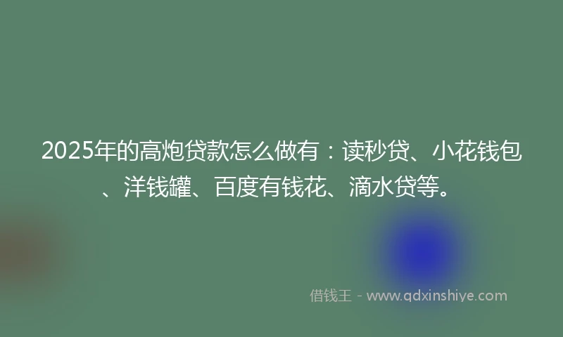2025年的高炮贷款怎么做有：读秒贷、小花钱包、洋钱罐、百度有钱花、滴水贷等。