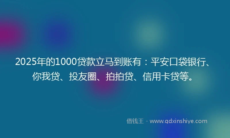 2025年的1000贷款立马到账有：平安口袋银行、你我贷、投友圈、拍拍贷、信用卡贷等。