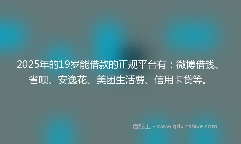 2025年的19岁能借款的正规平台有：微博借钱、省呗、安逸花、美团生活费、信用卡贷等。