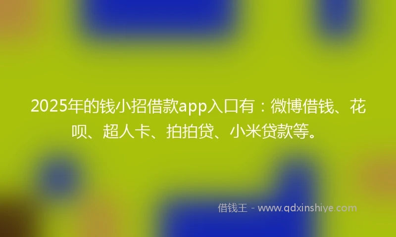 2025年的钱小招借款app入口有：微博借钱、花呗、超人卡、拍拍贷、小米贷款等。