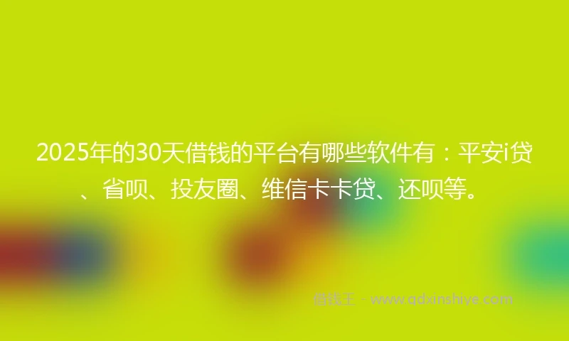 2025年的30天借钱的平台有哪些软件有：平安i贷、省呗、投友圈、维信卡卡贷、还呗等。