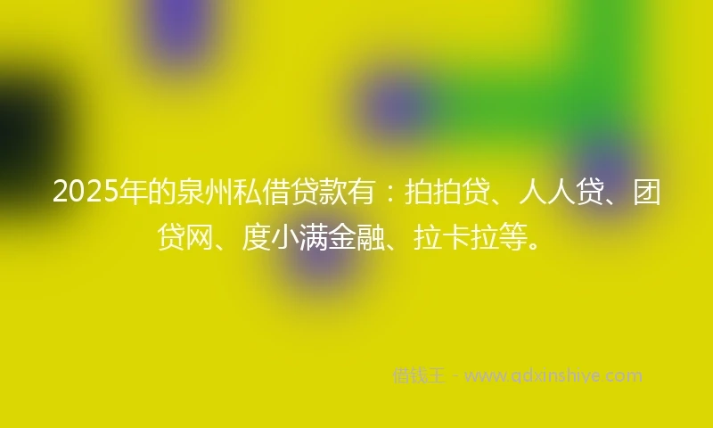 2025年的泉州私借贷款有：拍拍贷、人人贷、团贷网、度小满金融、拉卡拉等。