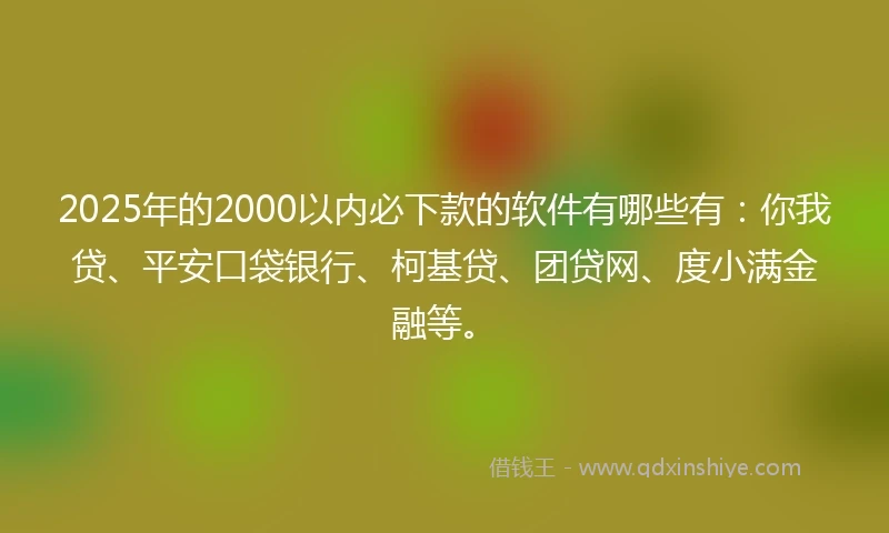 2025年的2000以内必下款的软件有哪些有:你我贷、平安口袋银行、柯基贷、团贷网、度小满金融等。