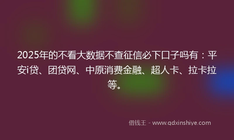 2025年的不看大数据不查征信必下口子吗有：平安i贷、团贷网、中原消费金融、超人卡、拉卡拉等。