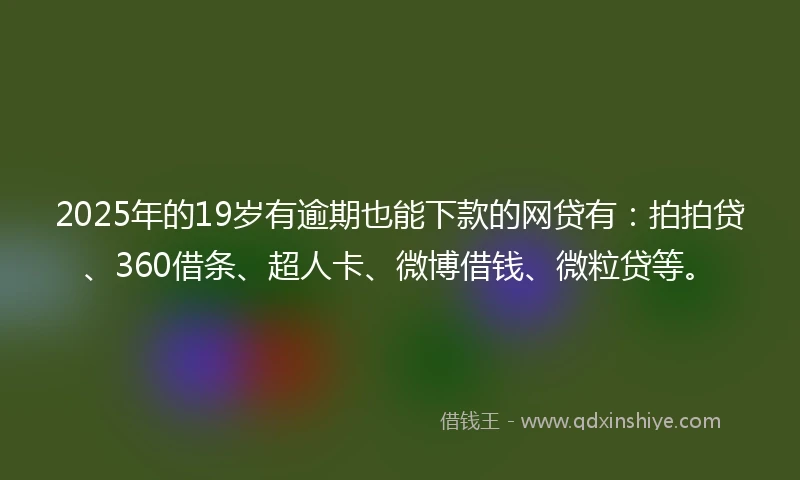 2025年的19岁有逾期也能下款的网贷有：拍拍贷、360借条、超人卡、微博借钱、微粒贷等。