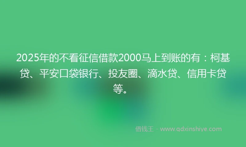 2025年的不看征信借款2000马上到账的有：柯基贷、平安口袋银行、投友圈、滴水贷、信用卡贷等。