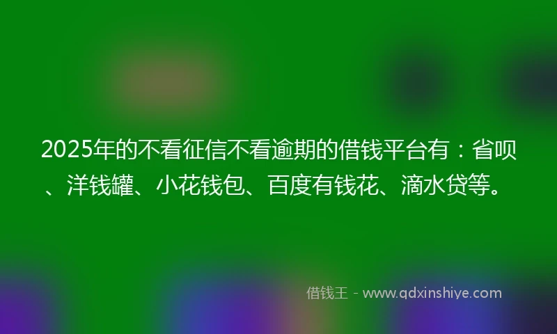 2025年的不看征信不看逾期的借钱平台有：省呗、洋钱罐、小花钱包、百度有钱花、滴水贷等。
