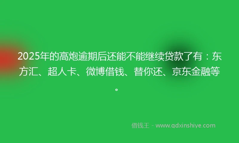 2025年的高炮逾期后还能不能继续贷款了有：东方汇、超人卡、微博借钱、替你还、京东金融等。