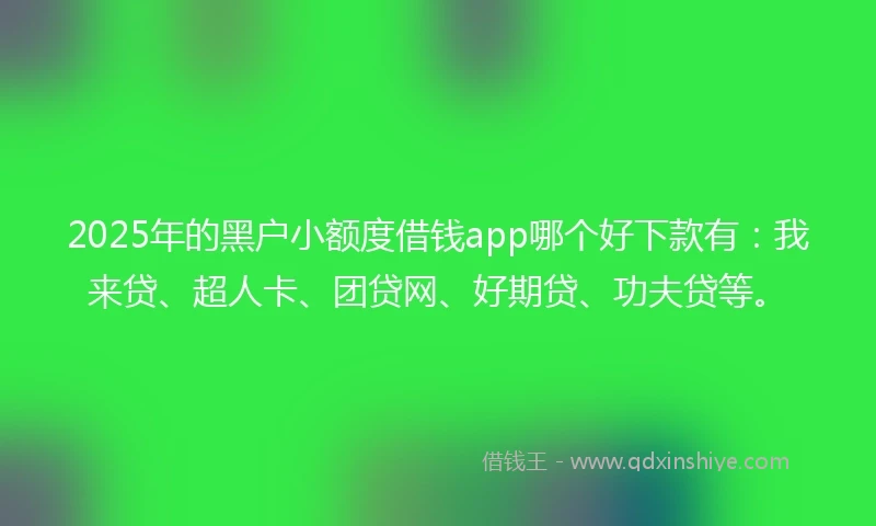 2025年的黑户小额度借钱app哪个好下款有:我来贷、超人卡、团贷网、好期贷、功夫贷等。