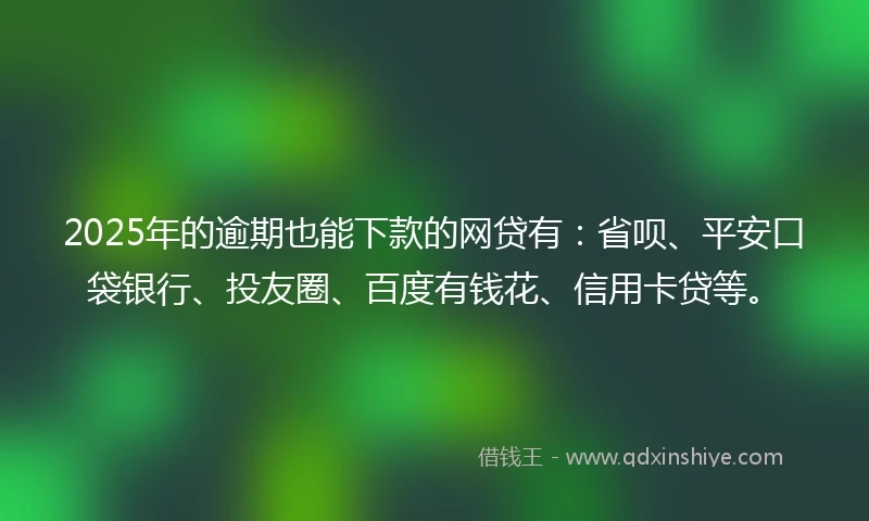 2025年的逾期也能下款的网贷有：省呗、平安口袋银行、投友圈、百度有钱花、信用卡贷等。