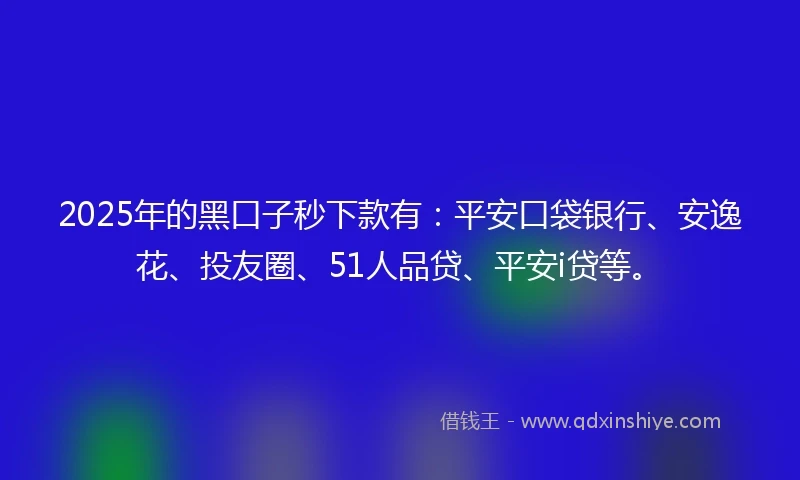 2025年的黑口子秒下款有：平安口袋银行、安逸花、投友圈、51人品贷、平安i贷等。