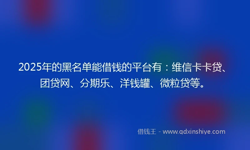 2025年的黑名单能借钱的平台有：维信卡卡贷、团贷网、分期乐、洋钱罐、微粒贷等。