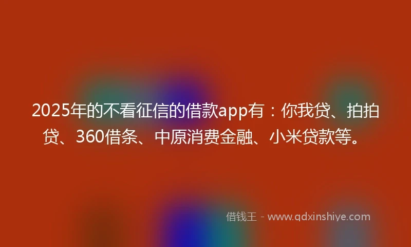 2025年的不看征信的借款app有：你我贷、拍拍贷、360借条、中原消费金融、小米贷款等。