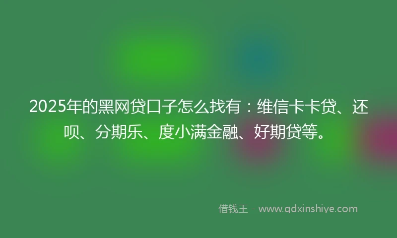 2025年的黑网贷口子怎么找有：维信卡卡贷、还呗、分期乐、度小满金融、好期贷等。