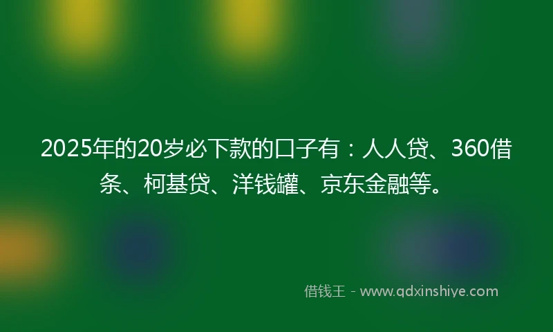 2025年的20岁必下款的口子有：人人贷、360借条、柯基贷、洋钱罐、京东金融等。