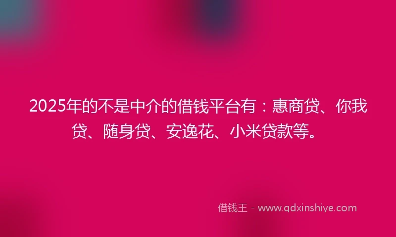 2025年的不是中介的借钱平台有：惠商贷、你我贷、随身贷、安逸花、小米贷款等。