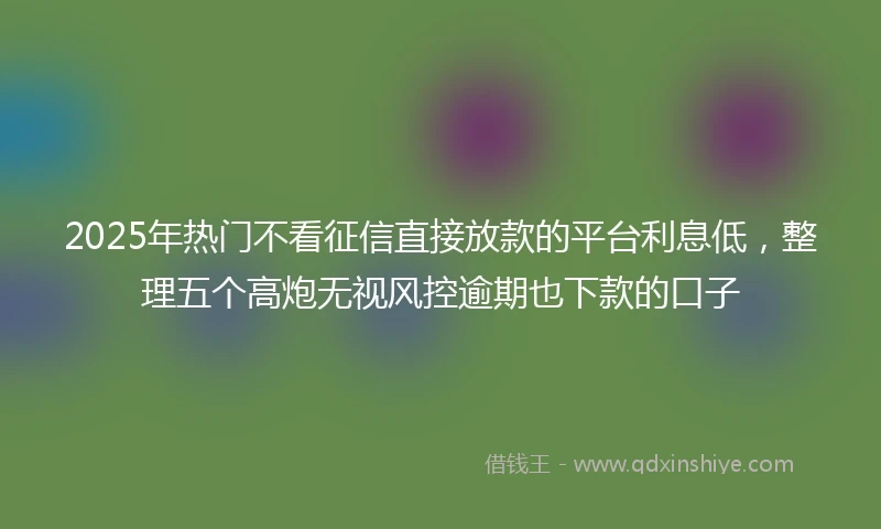 2025年热门不看征信直接放款的平台利息低，整理五个高炮无视风控逾期也下款的口子