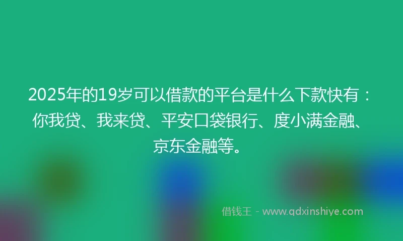 2025年的19岁可以借款的平台是什么下款快有：你我贷、我来贷、平安口袋银行、度小满金融、京东金融等。