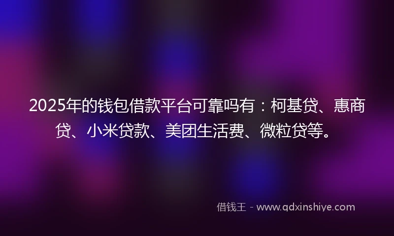2025年的钱包借款平台可靠吗有：柯基贷、惠商贷、小米贷款、美团生活费、微粒贷等。