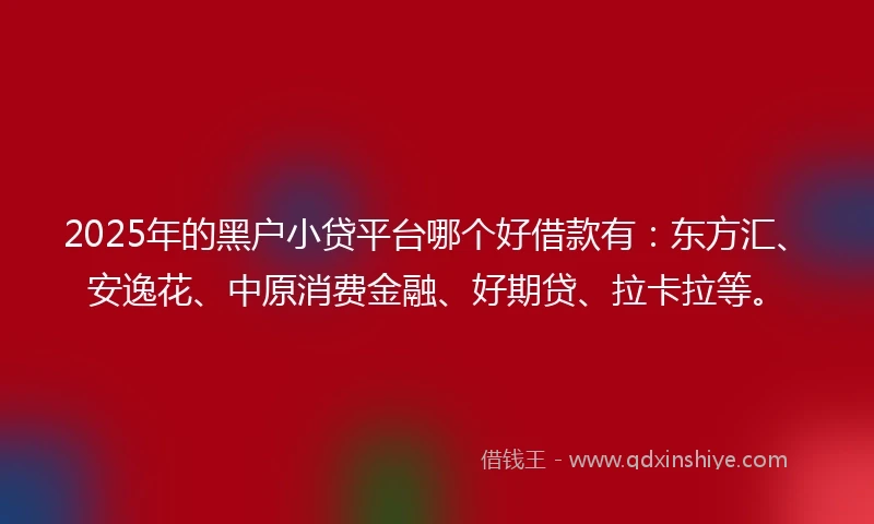 2025年的黑户小贷平台哪个好借款有：东方汇、安逸花、中原消费金融、好期贷、拉卡拉等。