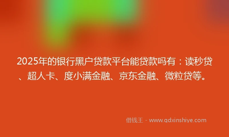 2025年的银行黑户贷款平台能贷款吗有：读秒贷、超人卡、度小满金融、京东金融、微粒贷等。