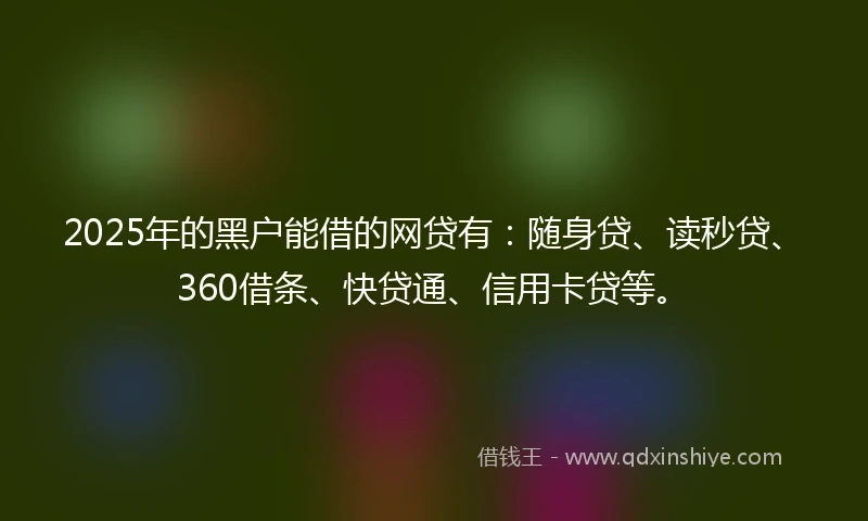 2025年的黑户能借的网贷有：随身贷、读秒贷、360借条、快贷通、信用卡贷等。