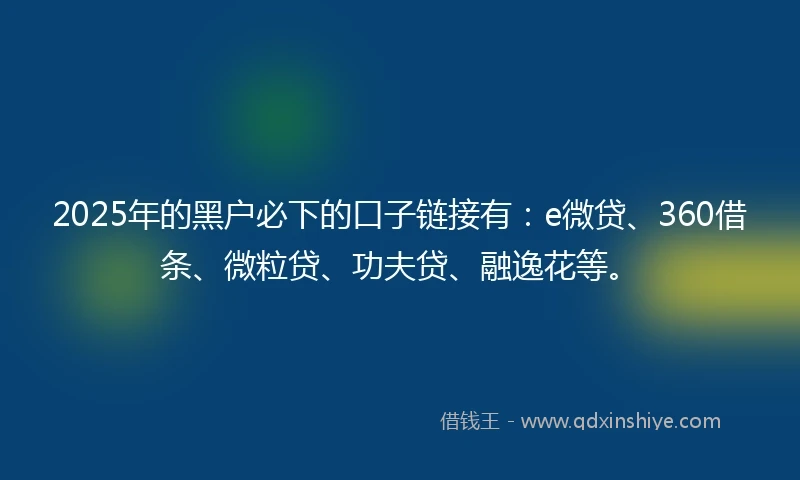 2025年的黑户必下的口子链接有：e微贷、360借条、微粒贷、功夫贷、融逸花等。