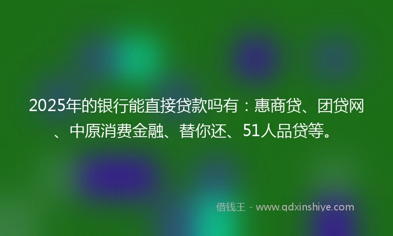2025年的银行能直接贷款吗有：惠商贷、团贷网、中原消费金融、替你还、51人品贷等。